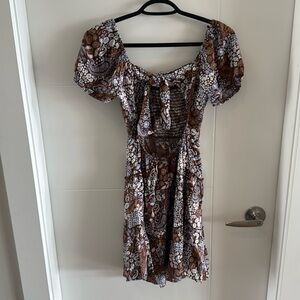 Hollister Woven Tie-Back Mini Dress Paisley Brown Floral S